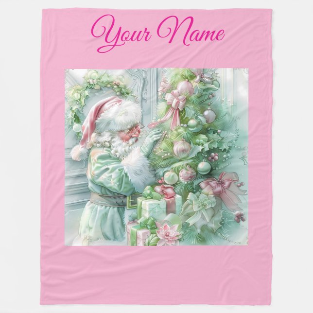 Personalized Pink Vintage Christmas Poinsettia Fle Fleecedecke (Vorderseite)