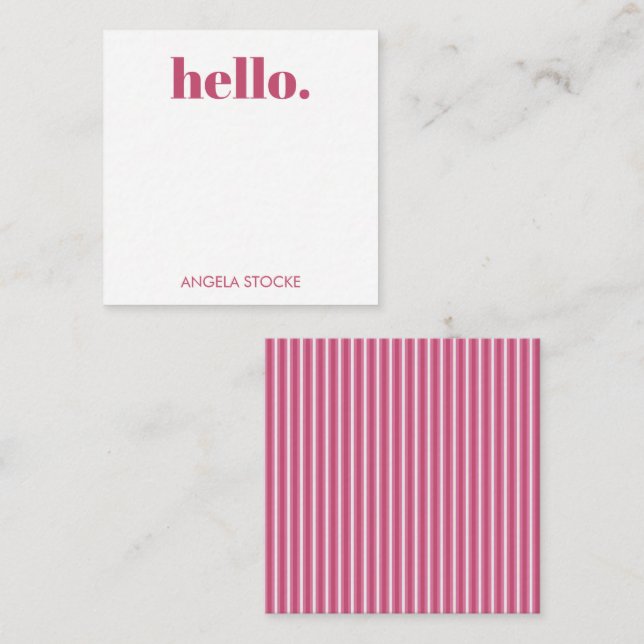 Personalized Pink White Stripe Mitteilungskarte (Vorne/Hinten)