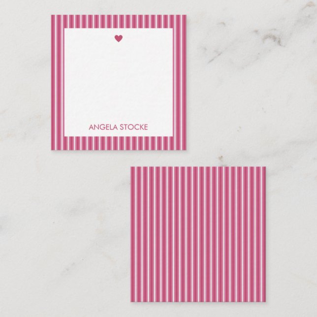 Personalized Pink White Stripe Mitteilungskarte (Vorne/Hinten)