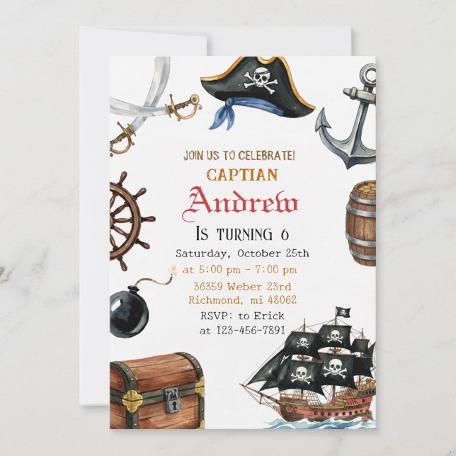 Personalized Pirate Birthday for Kids Invitation  Einladung (Vorderseite)