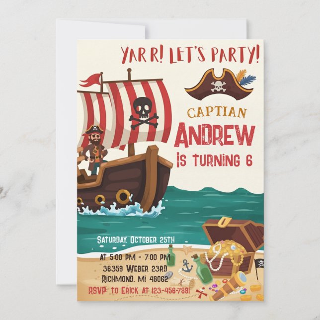 Personalized Pirate Birthday Party Invitation Card (Devant)