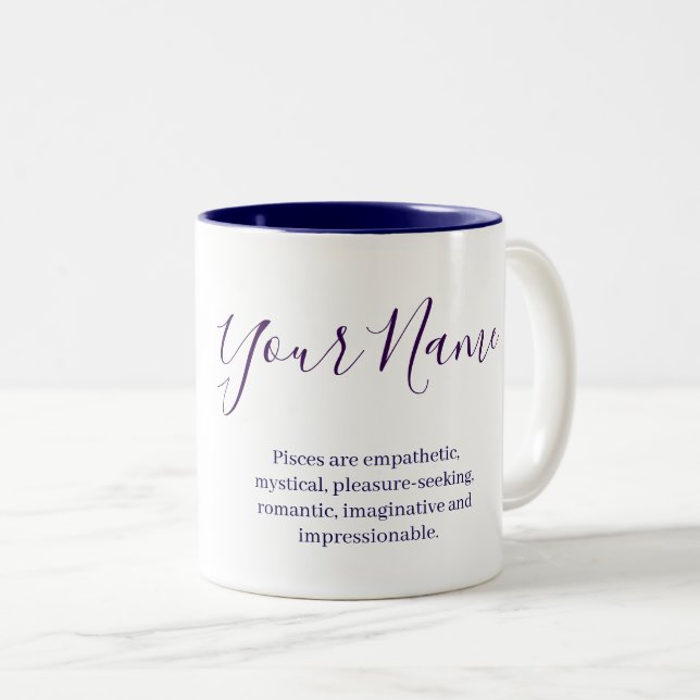 "Personalized Pisces Zodiac sign Name and traits Zweifarbige Tasse (VorderseiteRechts)