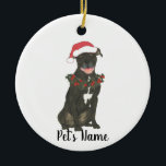 Personalized Pitbull Staffy (Black) Keramik Ornament<br><div class="desc">Make the nice list this year with an ornament of your favorite pitbull elf!</div>