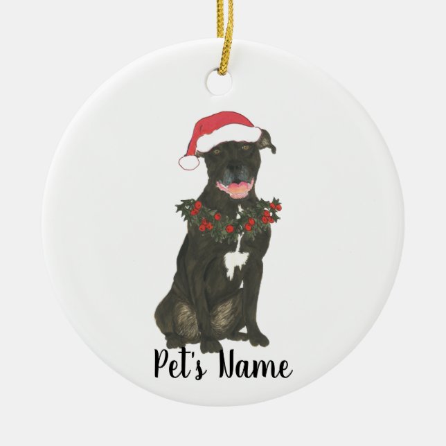 Personalized Pitbull Staffy (Black) Keramik Ornament (Vorne)