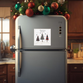 Personalized Plaid Christmas Tree Family Name Magnet