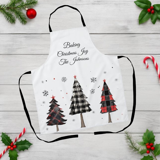 Personalized Plaid Christmas Trees Family Name Schürze (Von Creator hochgeladen)