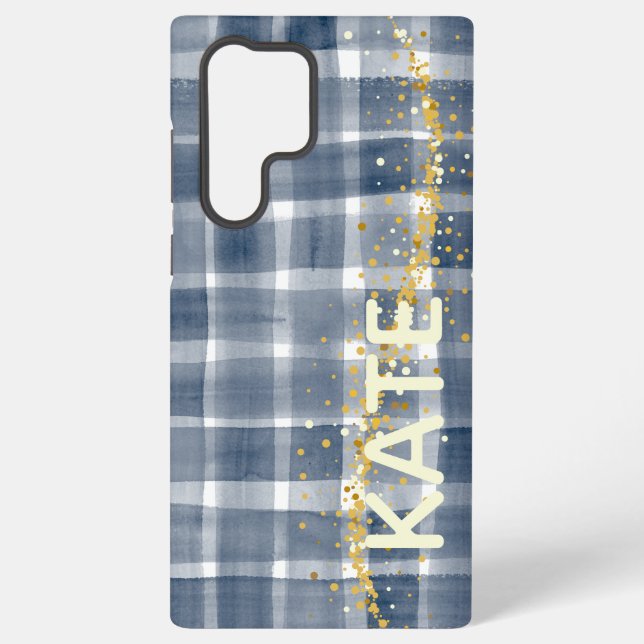 Personalized Plaid Samsung Galaxy Case with Name Samsung Galaxy Hülle (Rückseite)
