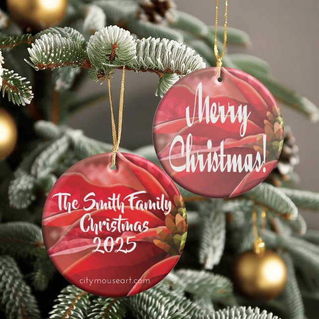 Personalized Poinsettia Christmas Keramik Ornament (Artistic Dual-Use! Our poinsettia inspired ornament doubles as a luxury gift tag.)