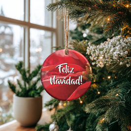 Personalized Poinsettia Feliz Navidad Keramik Ornament