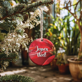 Personalized Poinsettia Joyeux Noel Keramik Ornament