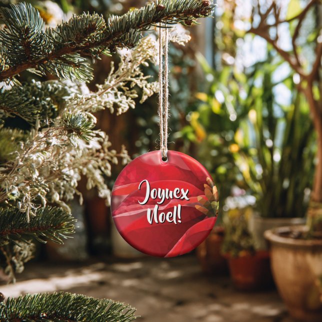 Personalized Poinsettia Joyeux Noel Keramik Ornament (Thoughtful Custom Gift Idea for Milestones, doubles as an ornament or a collectible gift tag.
)