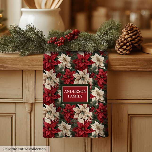 Personalized Poinsettia Towel Chic Christmas Style Geschirrtuch (Personalized Poinsettia Towel Chic Christmas Style)
