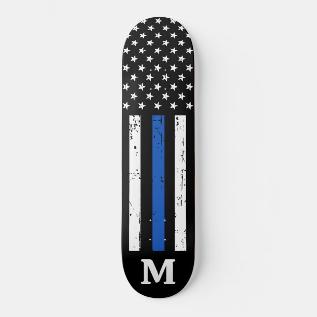 Personalized Police American Flag Thin Blue Line Skateboard (Vorderseite)