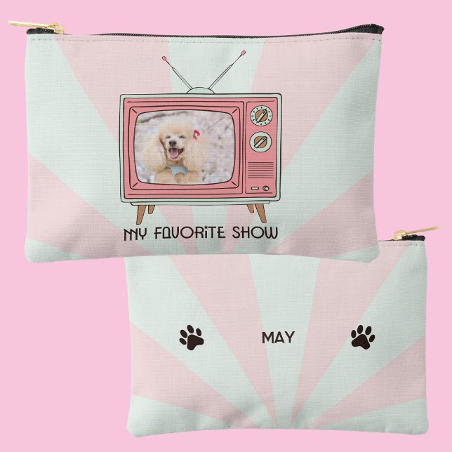 Personalized Poodle Retro TV Pastel Dog Mom Photo  Zubehörtasche (Von Creator hochgeladen)