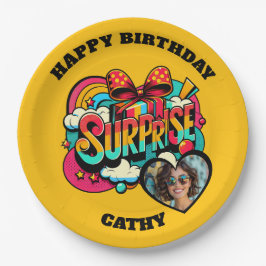 Personalized Pop Art Retro Birthday Photo Pappteller