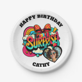 Personalized Pop Art Retro Birthday Photo Pappteller