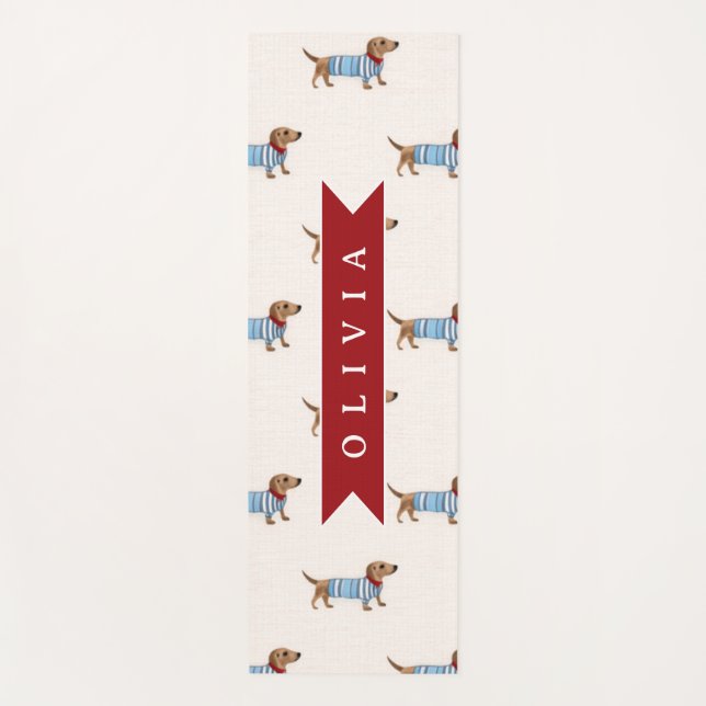 Personalized Preppy Cute Dachshund Dog Pattern Yogamatte (Vorderseite)