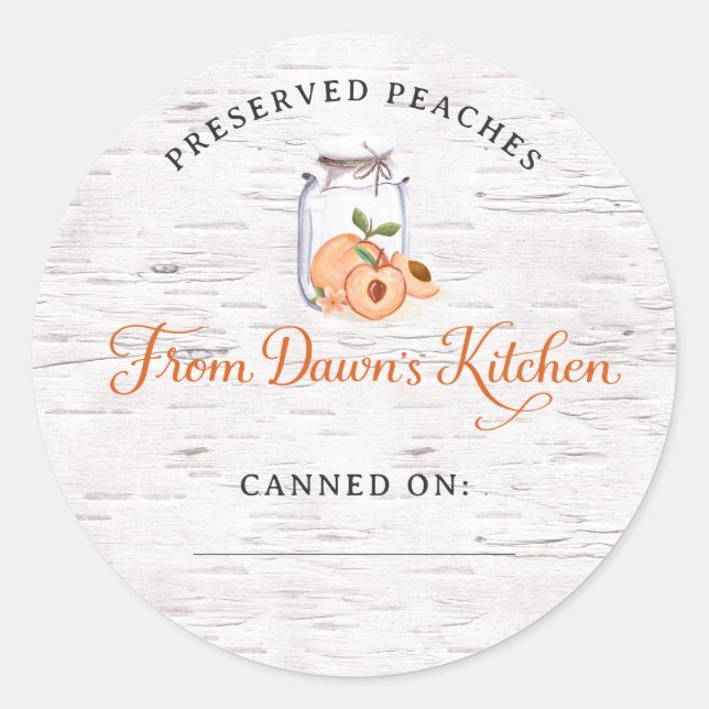 Personalized Preserved Peaches Canning Stickers (Devant)