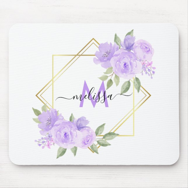 Personalized Pretty Lilac Floral Mouse Pad Mousepad (Vorne)