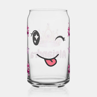 Personalized Princess Crown & Cute Wink Face Glass Dosenglas