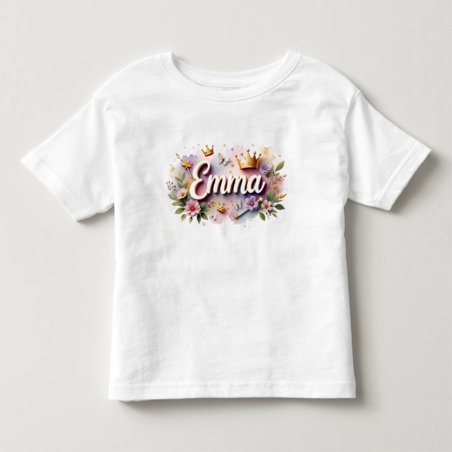 Personalized Princess Floral Kids T-Shirt (Vorderseite)