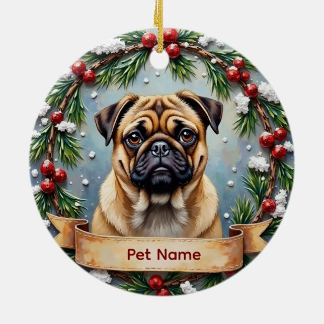 Personalized Pug Christmas Keramik Ornament (Hinten)