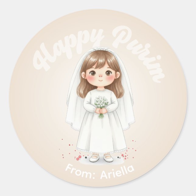 Personalized Purim Sticker – Bride Theme (Vorderseite)