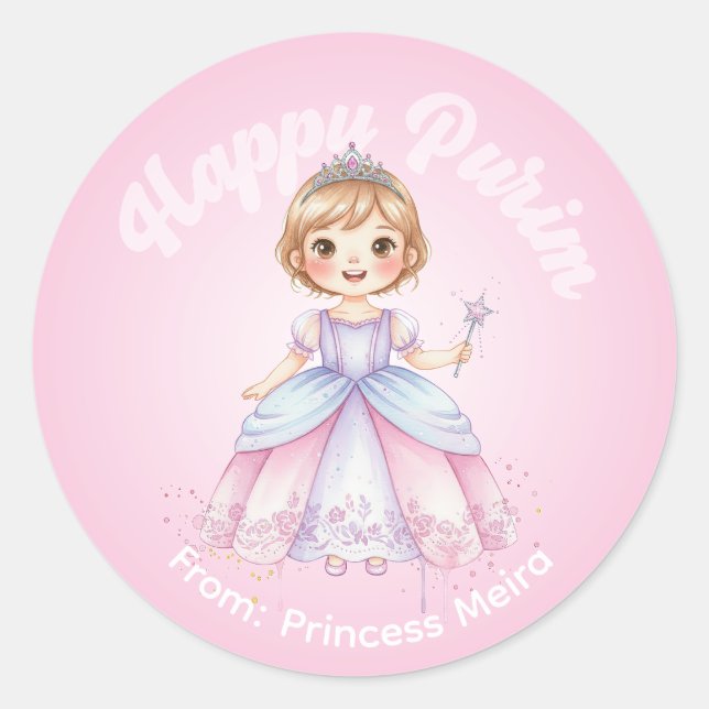 Personalized Purim Sticker – Princess Theme (Vorderseite)