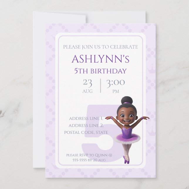 Personalized Purple Ballerina Ballet Birthday Einladung (Vorderseite)