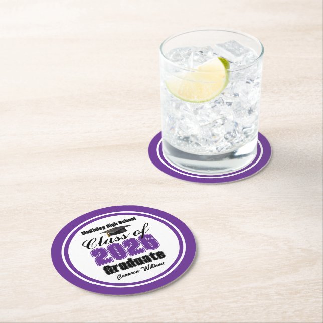 Personalized Purple Class of 2026 Graduation Party Runder Pappuntersetzer (Vor Ort)