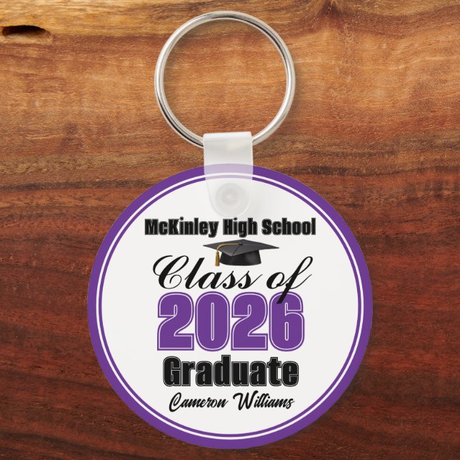 Personalized Purple Class of 2026 Graduation Party Schlüsselanhänger (Vorderseite)