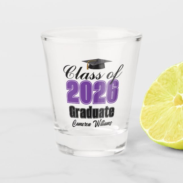 Personalized Purple Class of 2026 Graduation Party Schnapsglas (Vorderseite)