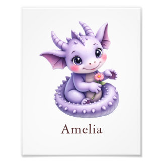 Personalized Purple Dragon Whimsical Nursery Art Fotodruck