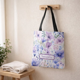 Personalized Purple Floral Name Tasche