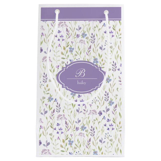 Personalized Purple Wildflower Monogram Kleine Geschenktüte (Vorderseite)