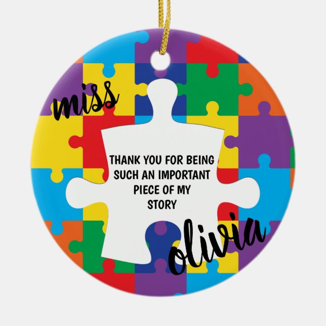 Personalized Puzzle Autism Teacher Keramik Ornament (Vorne)