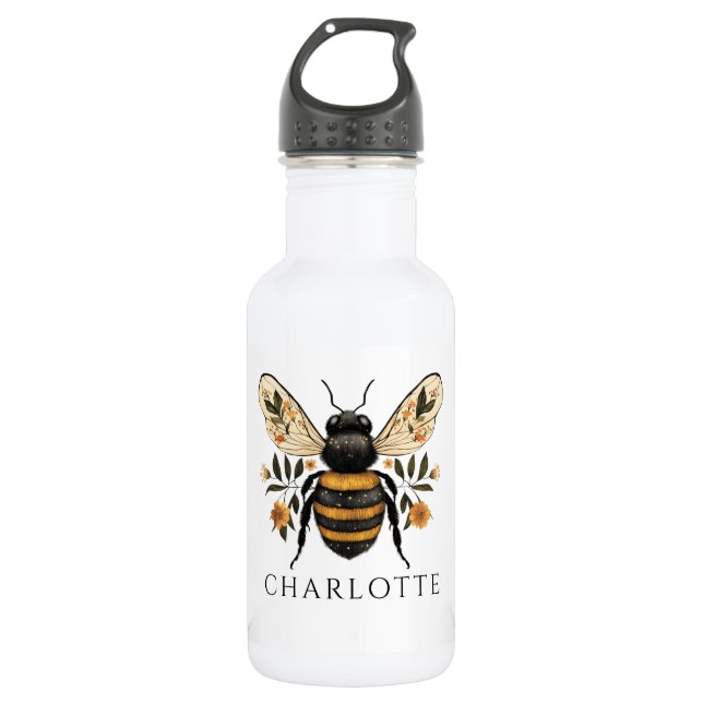Personalized Queen Bee Floral Edelstahlflasche (Vorderseite)