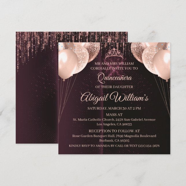 Personalized Quinceañera Invitation | Mis Quince A Einladung (Vorne/Hinten)