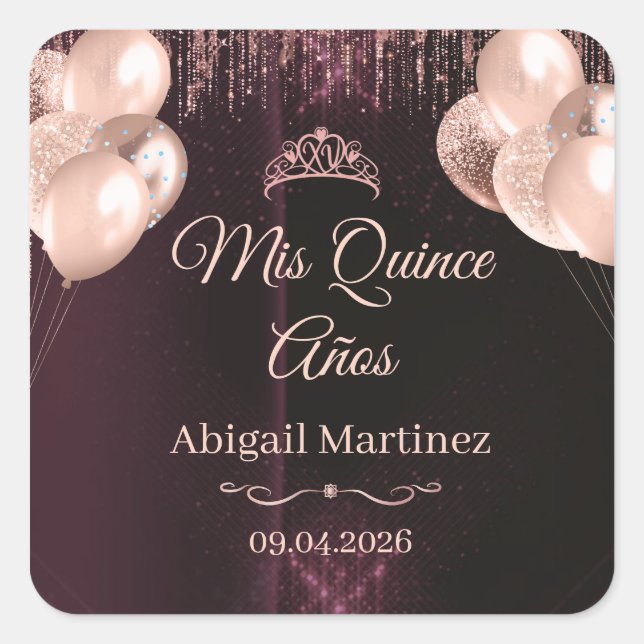 Personalized Quinceañera Square Stickers | labels (Vorderseite)