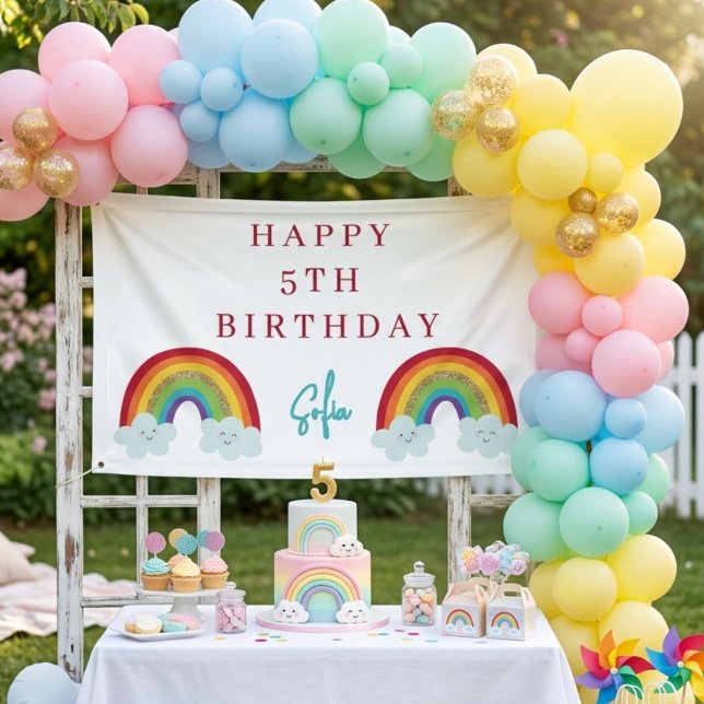 Personalized Rainbow 5th Birthday Banner Cute Girl (Von Creator hochgeladen)