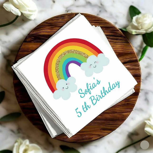 Personalized Rainbow 5th Birthday Cute Kids Party Serviette (Von Creator hochgeladen)