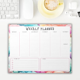 Personalized Rainbow Cloud Border, Weekly Planner Notizblock
