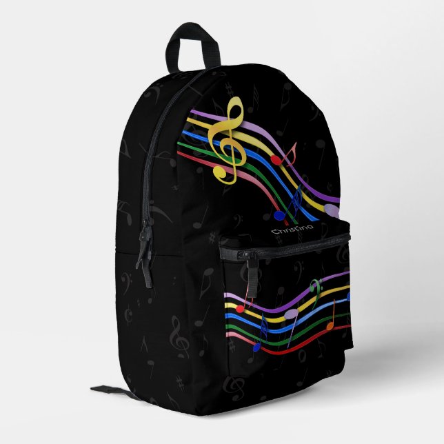 Personalized Rainbow Colored Music Notes Bedruckter Rucksack (Rückseitige Ecke links)