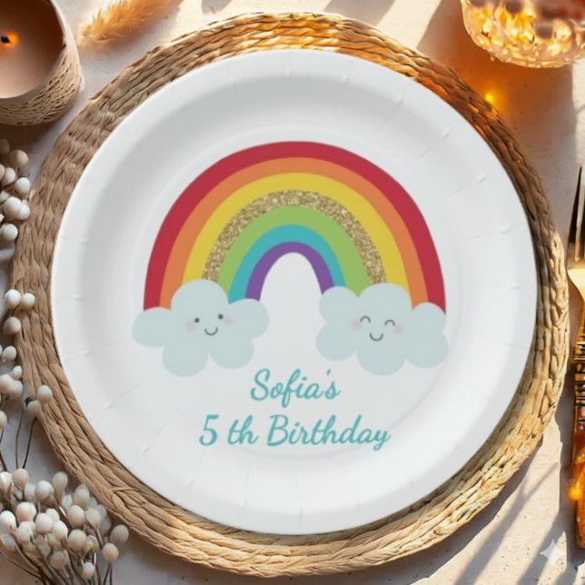 Personalized Rainbow Kids Birthday Custom Name Pappteller (Von Creator hochgeladen)