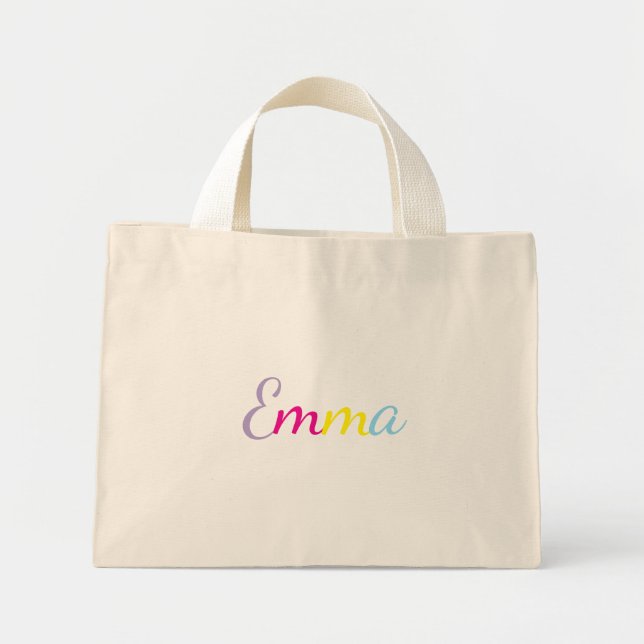 Personalized Rainbow Name Tote Bag Mini Stoffbeutel (Vorne)