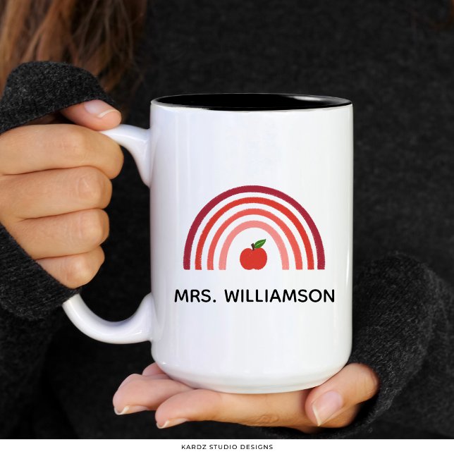 Personalized Rainbow Teacher Appreciation Mug (Two tone 15 oz. mug is shown, add the teacher's name and choose size and style.)