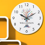 Personalized Rainbow Tree  Große Wanduhr<br><div class="desc">This stylish and modern Wall Clock is decorated with a colorful mosaic family tree.
Easily customizable with your name.
Because we create our own artwork you won't find this exact image from other designers.
Original Mosaic © Michele Davies.</div>