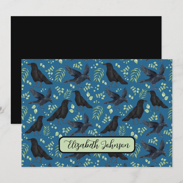 Personalized Ravens Note Card in Blue Mitteilungskarte (Vorne/Hinten)