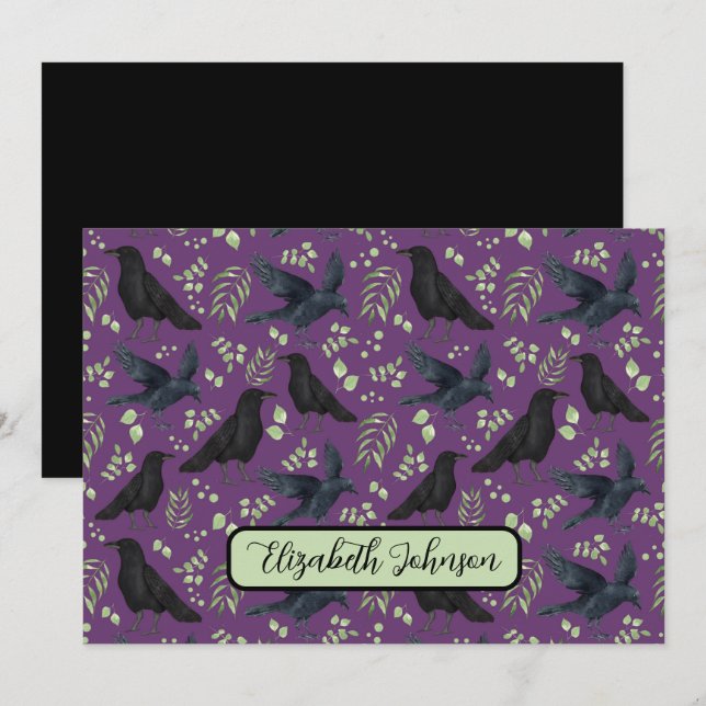 Personalized Ravens Note Card in Purple Mitteilungskarte (Vorne/Hinten)