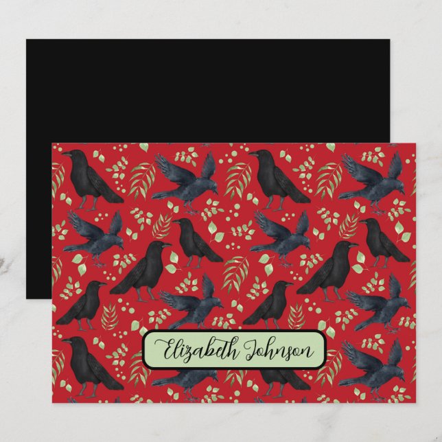 Personalized Ravens Note Card in Red Mitteilungskarte (Vorne/Hinten)